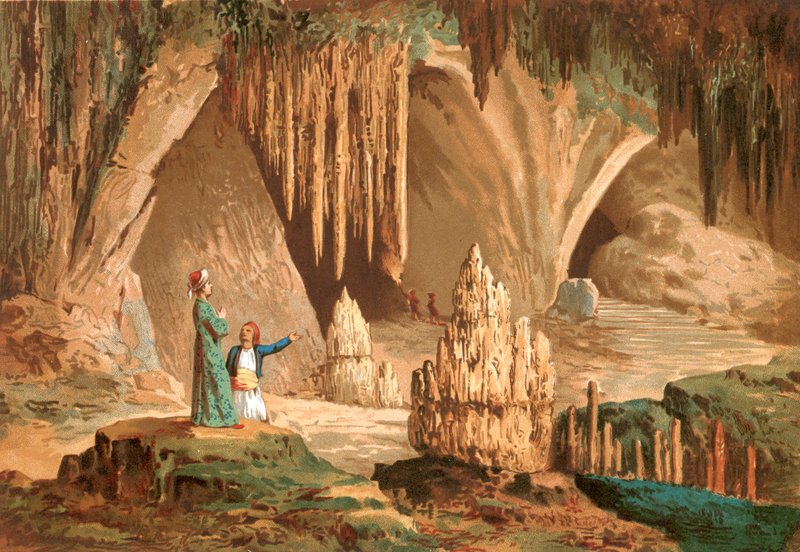 Joseph Pitton de Tournefort visitando a gruta de Antiparos na Grécia de Jose Armet Portanell