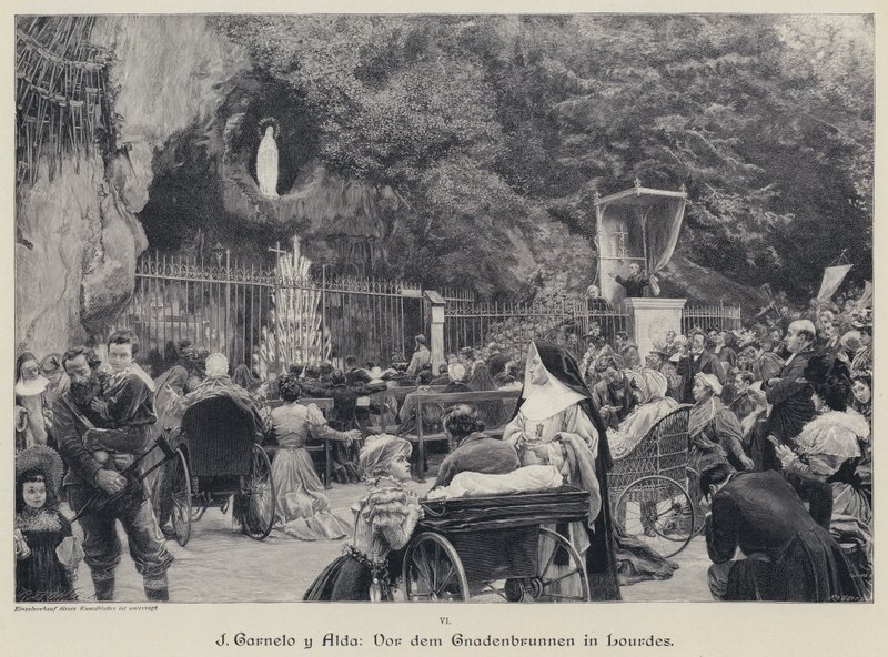 Gruta de Massabielle, Lourdes, França (gravura) de Jose Garnelo y Alda