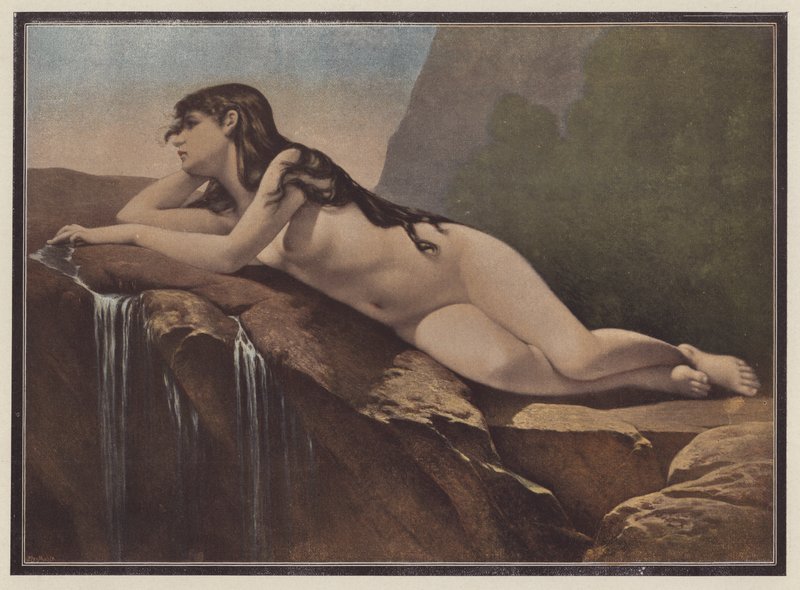 Mulher deitada sobre uma rocha (cor litho) de Jose Nicolas Aussandron
