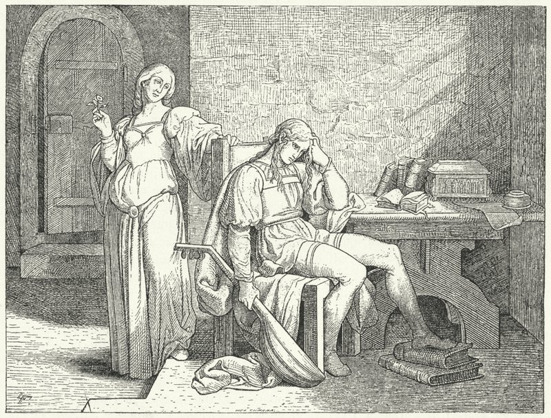Enzio da Sardenha, filho ilegítimo do Santo Imperador Romano Frederico II, no cativeiro dos Guelph Lombardos de Josef Mathias (after) Trenkwald