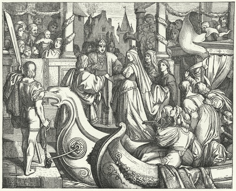 O Santo Imperador Romano Frederico II dá as boas-vindas à sua noiva, Isabella de Inglaterra de Josef Mathias (after) Trenkwald