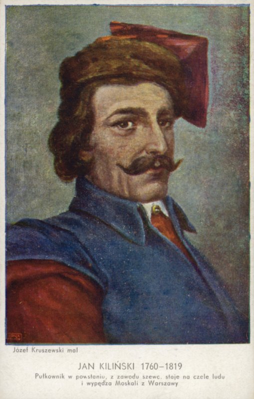 Jan Kilinski, líder militar polaco da Revolta Kosciuszko contra o domínio russo na Polónia (cor litho) de Josef Wincenty Kruszewski