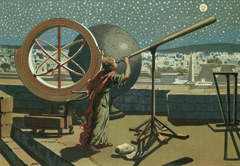 Hiparco no observatório em Alexandria de Josep or Jose Planella Coromina