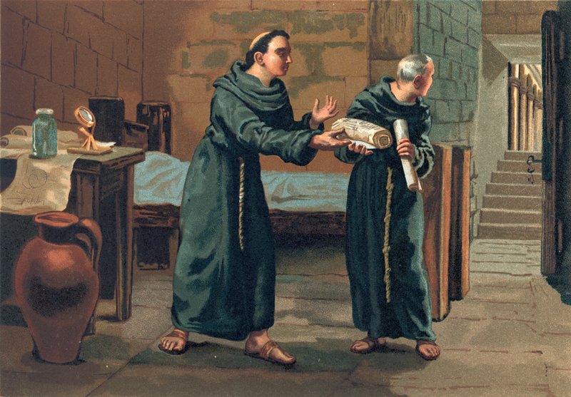 Roger Bacon enviando sua Magnum Opus ao Papa de Josep or Jose Planella Coromina