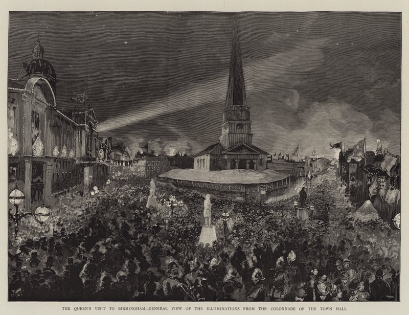 Visita da Rainha a Birmingham, Vista Geral das Iluminações da Colunata da Câmara Municipal de Joseph Finnemore