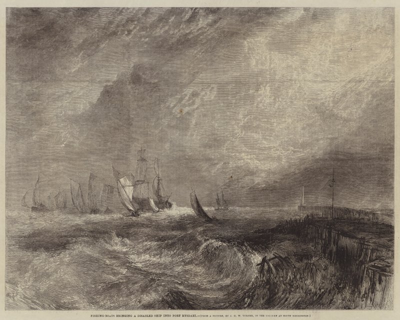 Barcos de pesca que trazem um navio incapacitado no porto Rysdael de Joseph Mallord William Turner