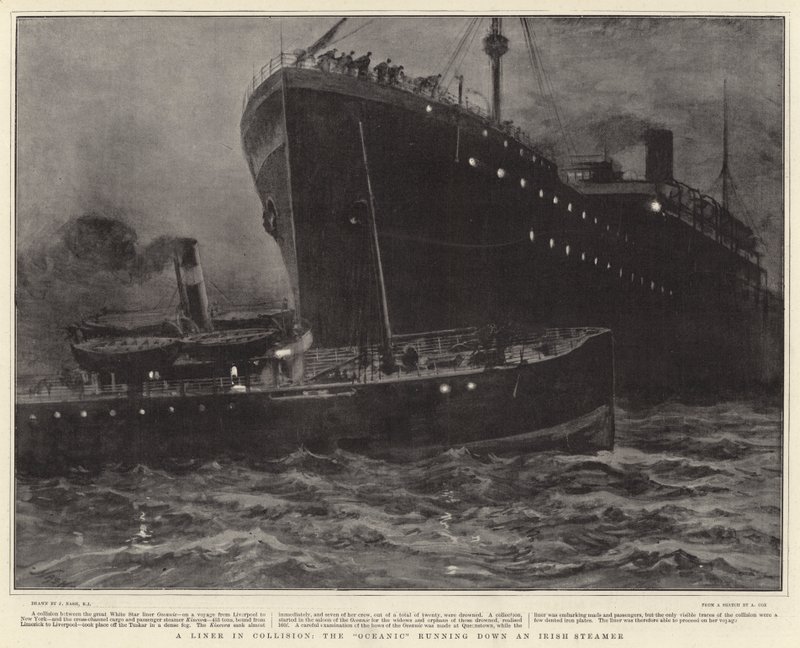 Um Liner em colisão, o Oceanic correndo por um navio irlandês de Joseph Nash