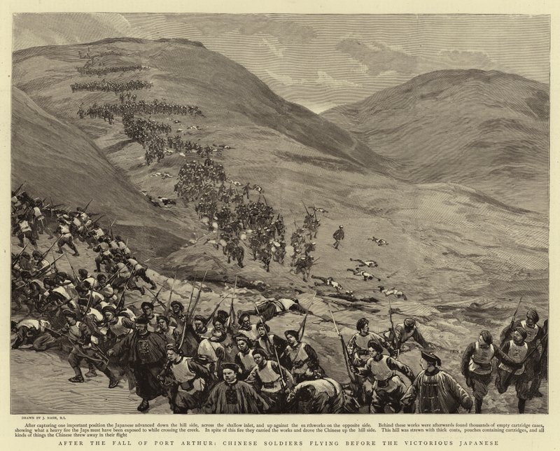 Após a queda de Port Arthur, soldados chineses voando antes do japonês vitorioso de Joseph Nash