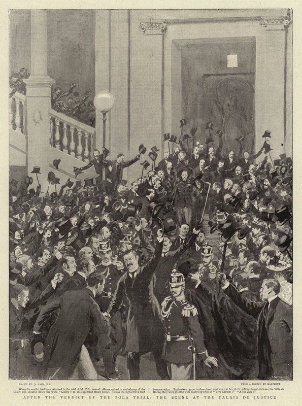 Após o veredicto do julgamento de Zola, a cena no Palais de Justice de Joseph Nash