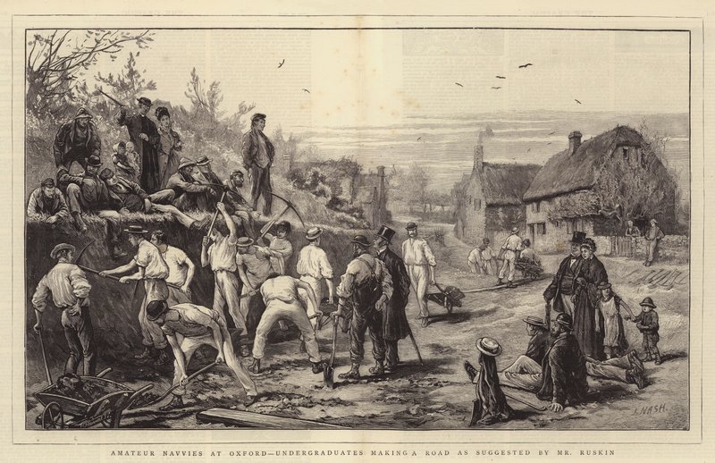 Navevies amadores em Oxford, universitários fazendo uma estrada como sugerido pelo Sr. Ruskin de Joseph Nash