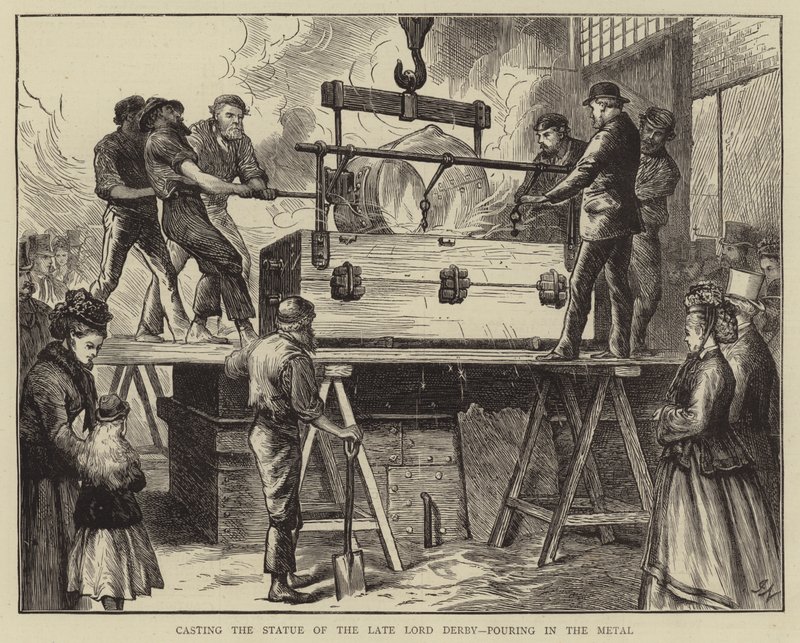 Lançando a estátua do falecido Lord Derby, derramando no Metal de Joseph Nash
