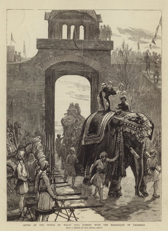 Entrada do Príncipe de Gales em Jummoo com o Maharajah de Cashmere de Joseph Nash