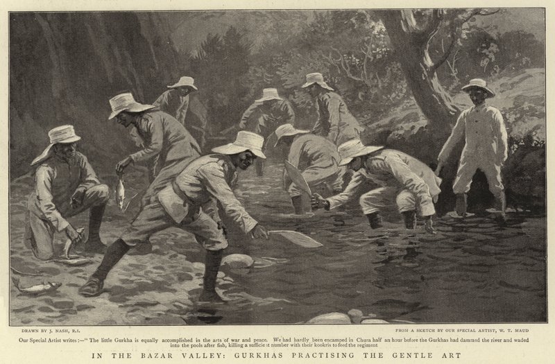 No Vale do Bazar, Gurkhas praticando a Arte Gental de Joseph Nash