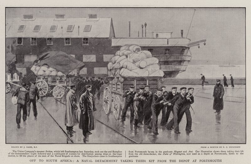 Para a África do Sul, um destacamento naval levando seu kit do depósito em Portsmouth de Joseph Nash