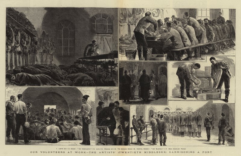 Nossos Voluntários no Trabalho, os Artistas (Twentieth Middlesex) guarnecendo um forte de Joseph Nash