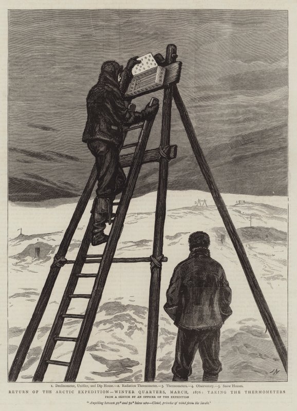 Retorno da Expedição Ártica, Winter Quarters, março de 1876, tomando os termômetros de Joseph Nash