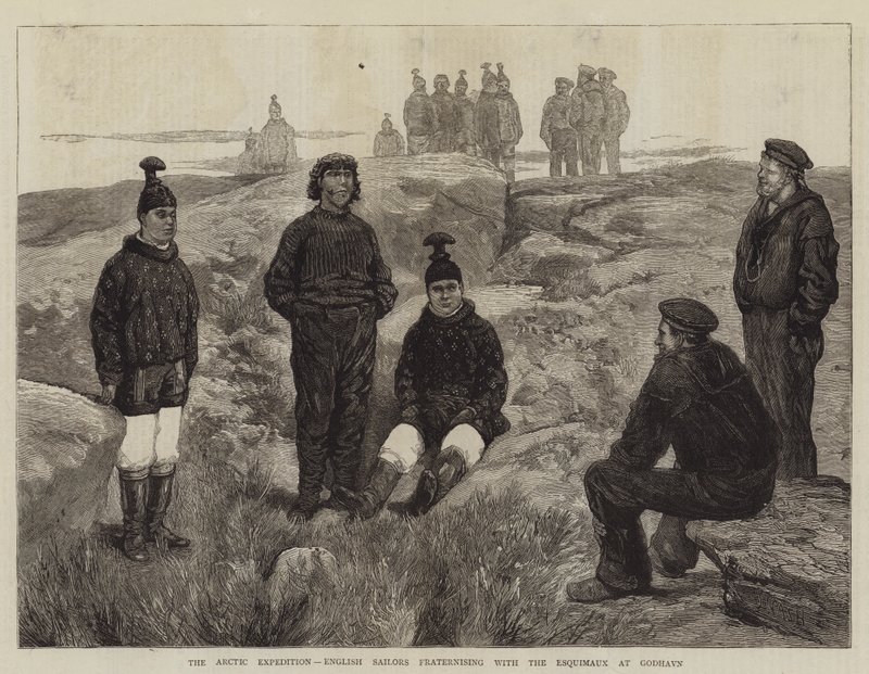 Expedição ao Ártico, marinheiros ingleses confraternizando com o Esquimaux em Godhavn de Joseph Nash