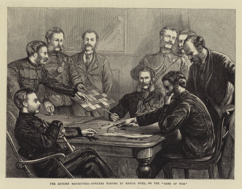 As manobras de outono, os oficiais que jogam no Kriegs Spiel ou o jogo da guerra de Joseph Nash