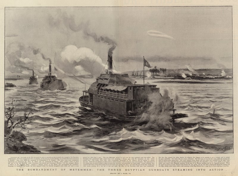 O bombardeio de Metemmeh, as três canhoneiras egípcias entrando em ação de Joseph Nash