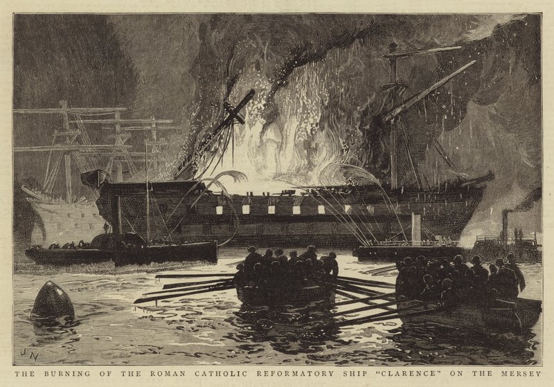 A Queima do Navio de Reformatório Católico Romano Clarence on the Mersey de Joseph Nash