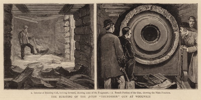 O estouro da arma Thunderer de 38 toneladas em Woolwich de Joseph Nash