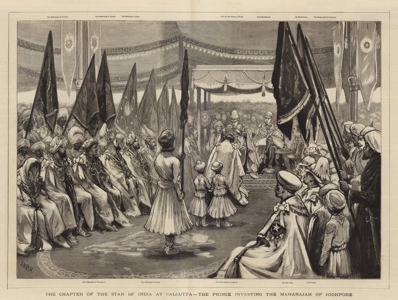 O Capítulo da Estrela da Índia em Calcutá, o Príncipe investindo o marajá de Jodhpore de Joseph Nash