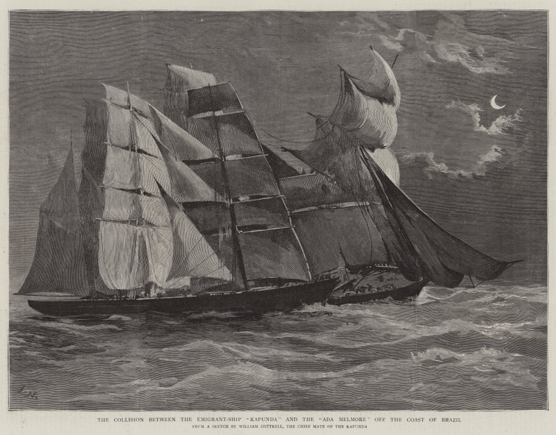 A Colisão entre o Emigrante-Navio Kapunda e o Ada Melmore ao largo da costa do Brasil de Joseph Nash