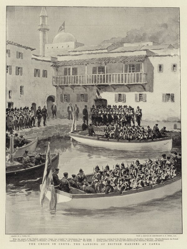 A Crise em Creta, o desembarque de fuzileiros britânicos em Canea de Joseph Nash