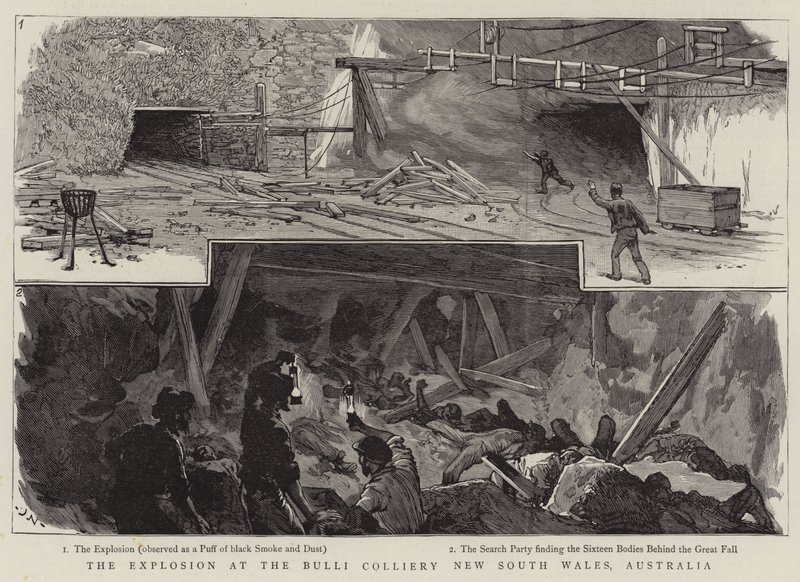 A explosão na mina de pedras Bulli New South Wales, Austrália de Joseph Nash