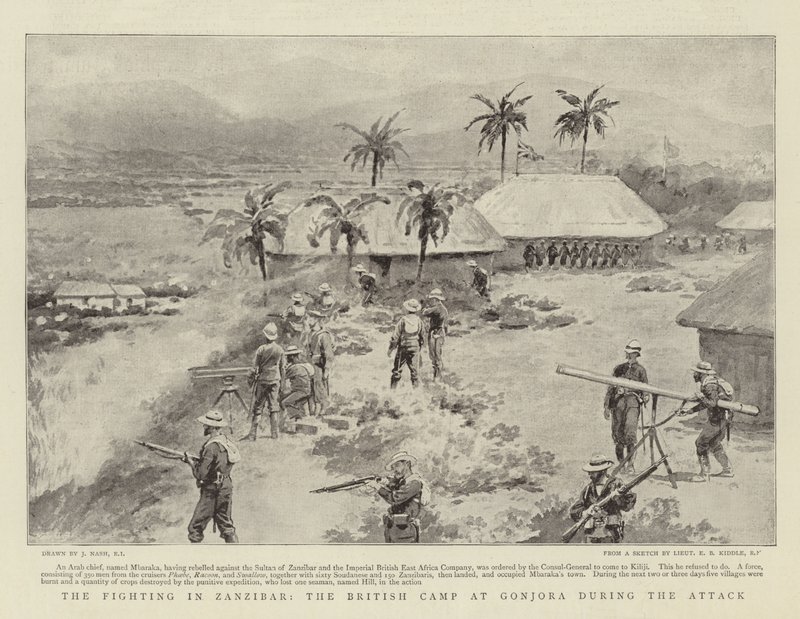 A luta em Zanzibar, o acampamento britânico em Gonjora durante o ataque de Joseph Nash