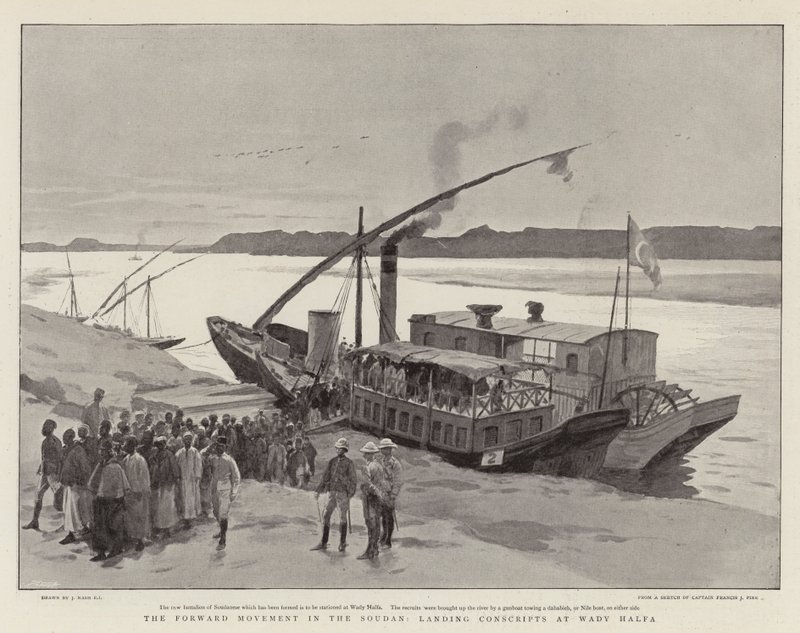 O movimento para a frente no Sudão, Landing Conscripts at Wady Halfa de Joseph Nash