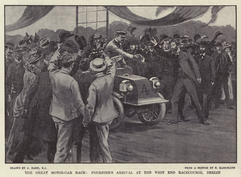 A Grande Corrida de Carro a Motor, a chegada de Fournier ao West End Racecourse, Berlim de Joseph Nash