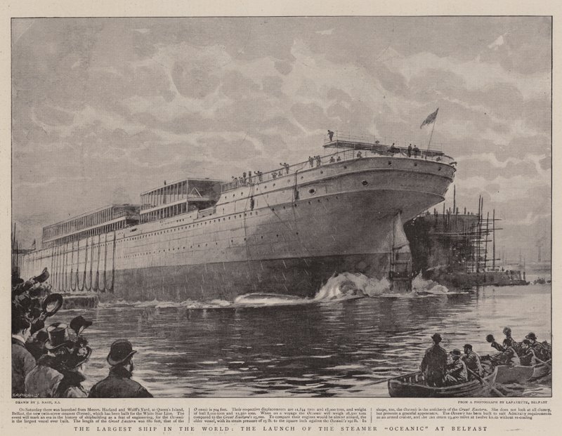 O maior navio do mundo, o lançamento do Steamer Oceanic em Belfast de Joseph Nash