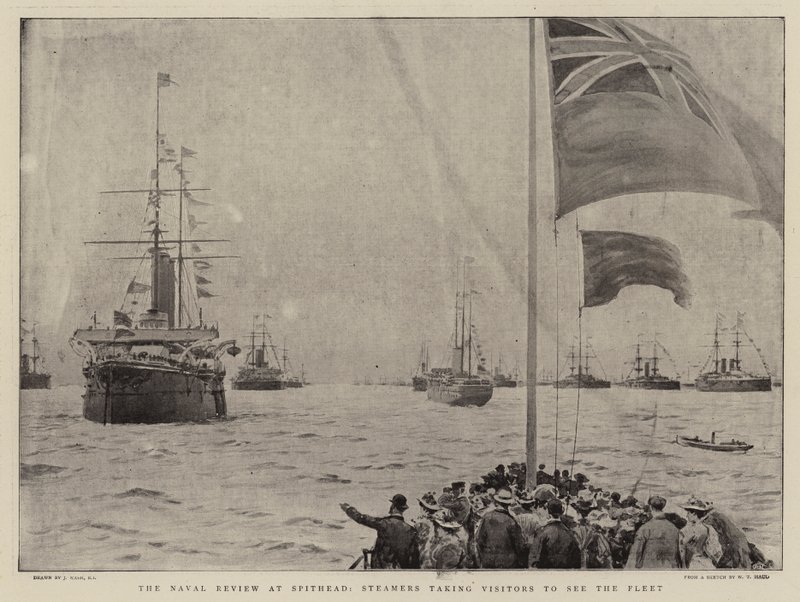 The Naval Review no Spithead, Steamers levando visitantes para ver a frota de Joseph Nash