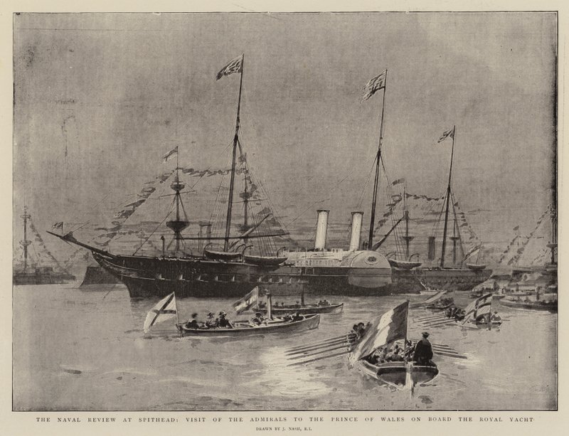 A revisão naval em Spithead, visita dos almirantes ao príncipe de Gales a bordo do iate real de Joseph Nash