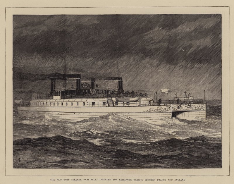 O novo Twin Steamer Castalia, destinado ao tráfego de passageiros entre a França e a Inglaterra de Joseph Nash