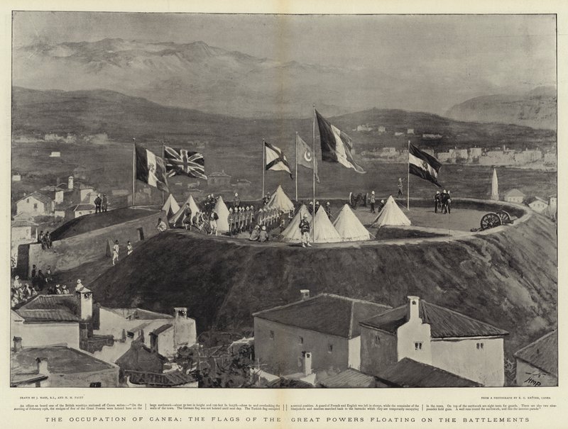 A Ocupação do Canea, as Bandeiras das Grandes Potências flutuando nas Ameias de Joseph Nash