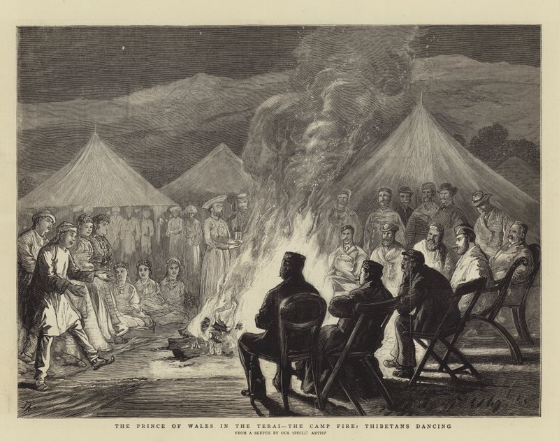 O Príncipe de Gales no Terai, o Fogo do Acampamento, os Thibetanos dançando de Joseph Nash