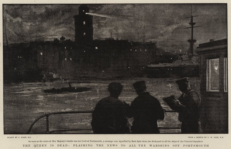 A rainha está morta, mostrando as notícias para todas as naves de guerra de Portsmouth de Joseph Nash