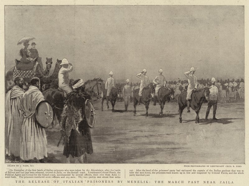 A libertação dos prisioneiros italianos por Menelik, o passado de março perto de Zaila de Joseph Nash