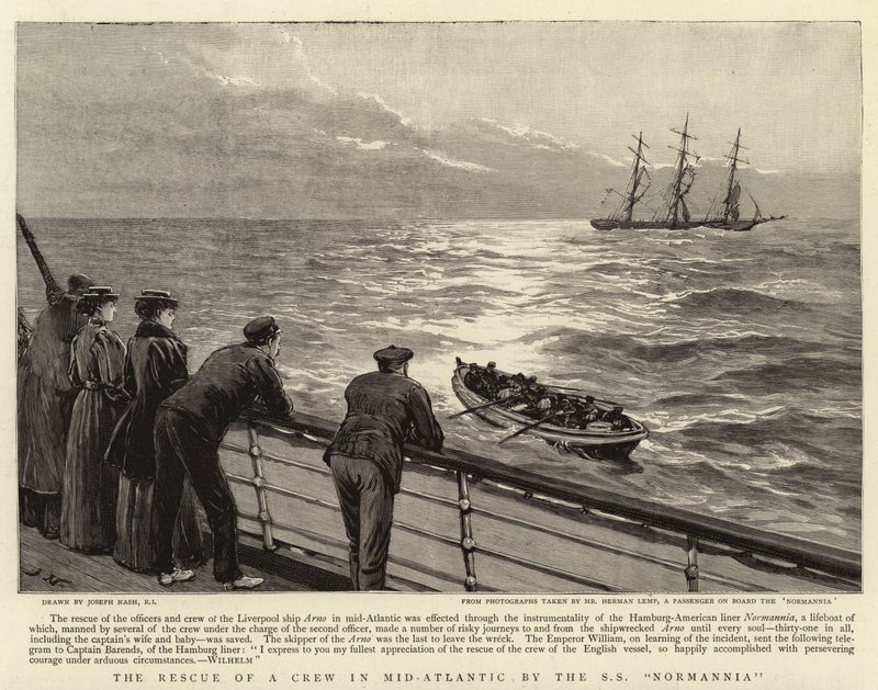 O resgate de uma tripulação no meio do Atlântico pela SS Normannia de Joseph Nash
