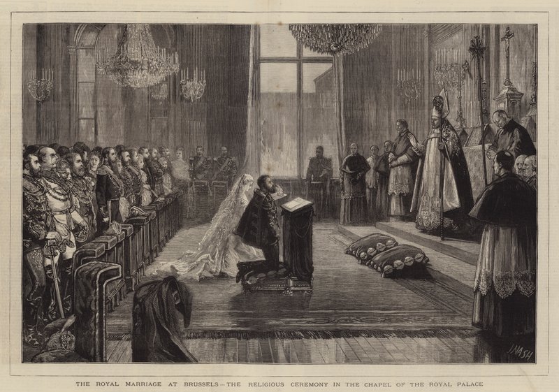 O casamento real em Bruxelas, a cerimônia religiosa na capela do palácio real de Joseph Nash