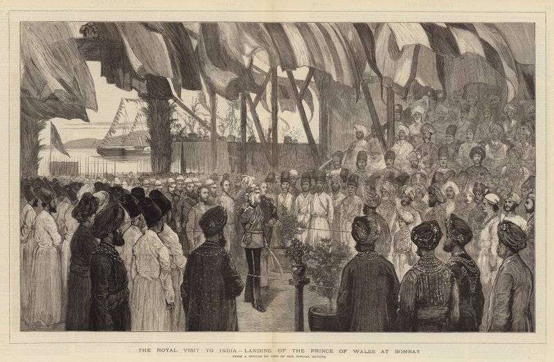 Visita Real à Índia, desembarque do Príncipe de Gales em Bombaim de Joseph Nash