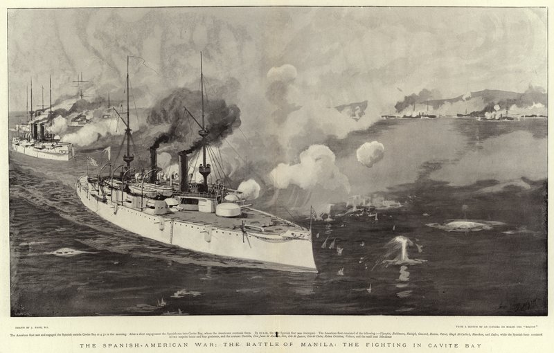 A Guerra Hispano-Americana, a Batalha de Manila, o Combate na Baía de Cavite de Joseph Nash