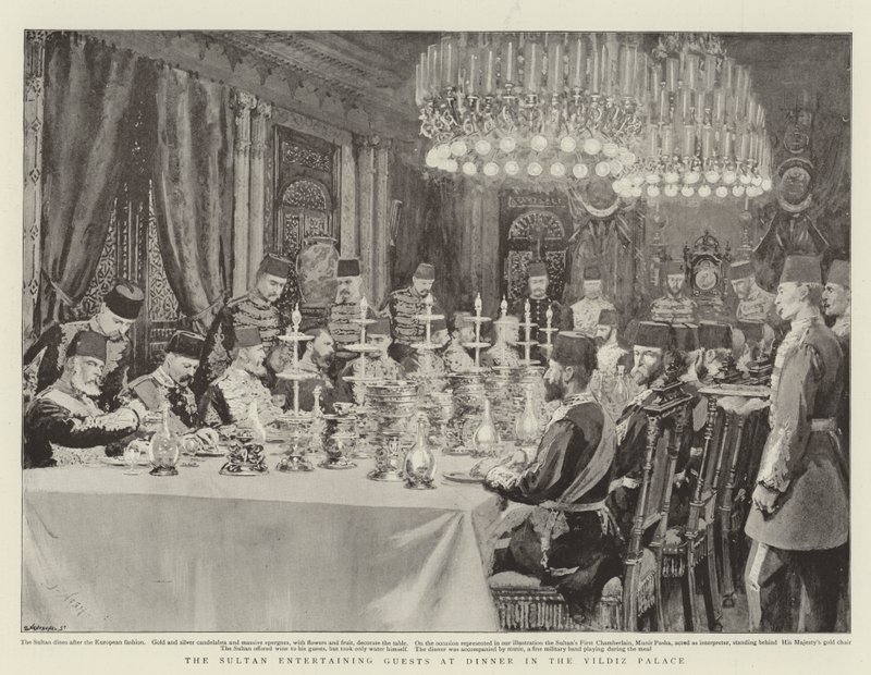 O Sultão entretendo os convidados no jantar no Yildiz Palace de Joseph Nash