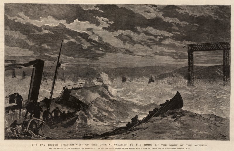 O desastre da ponte de Tay, visita do navio oficial às ruínas na noite do acidente de Joseph Nash