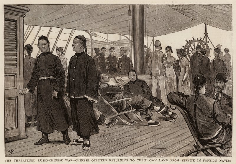 A Guerra Russo-Chinesa Ameaçada, Oficiais Chineses retornando à sua própria Terra de Serviço em Marinhas Estrangeiras de Joseph Nash