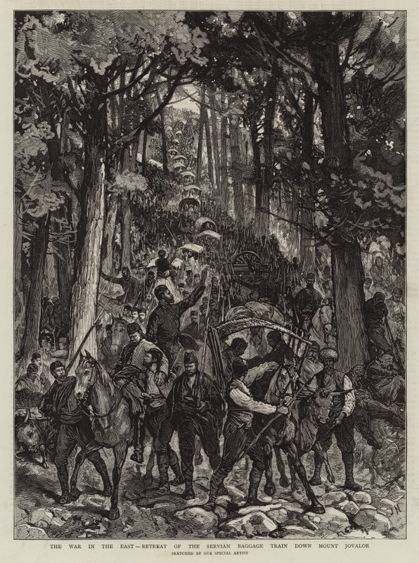 A Guerra no Oriente, Retiro do Trem de Bagagem Serviano no Monte Jovalor de Joseph Nash