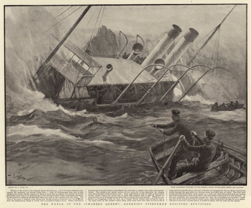 O naufrágio da rainha do canal, Guernsey Pescadores resgatando sobreviventes de Joseph Nash