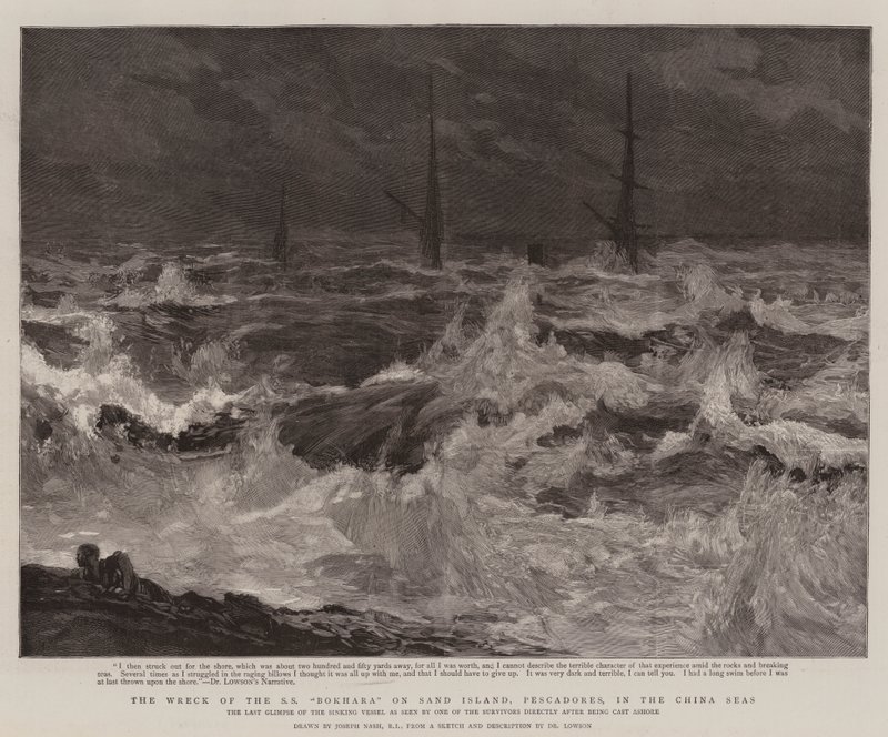 O Naufrágio do SS Bokhara na Ilha da Areia, Pescadores, nos Mares da China de Joseph Nash
